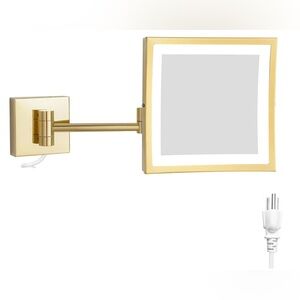 Makeup Brass Mirror Gold 5X Wall Plug 360 Adjustable Adjustable 3 LED Colors